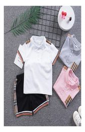 kids girls boys plaid tracksuit brand fashion 2pcs outfits set polo tshirtshort pant tracksuits children Designers Clothes4405646