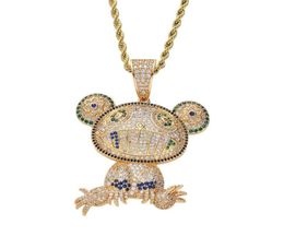 New high quality hip hop personality pendant coloured frog bronze Zircon Necklace3176462