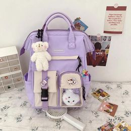 School Bags Waterproof Candy Colors Backpacks Women Fancy High Bag Preppy Purple Backpack For Teenage Girl Cute Travel Rucksack