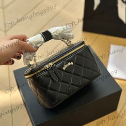 Luxury Brand Womens Rhinestone Hand Totes Makeup Vanity Box Bags With Mirror Large Capacity Diamond Lattice Quilted Card Holder Gold Chain Crossbody Purse 17cm