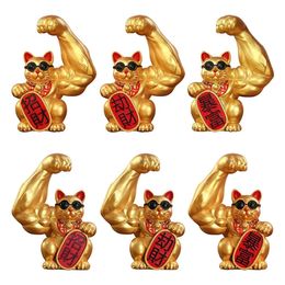 Giant Lucky Cat Statue Resin Muscle Arm Figurines Waving Arm Fortune Cat Powered Home Office Car Decorative Figurine Ornament 240409