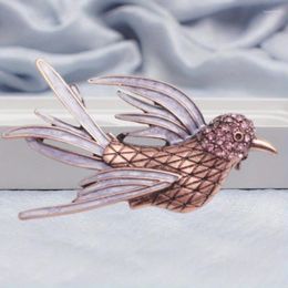 Brooches Vintage Creative Copper Purple Dripping Oil Bird Brooch Outfit With Elegant Temperament Mediaeval Pin Ladies Accessories