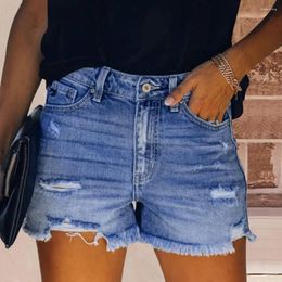 Women's Shorts Women Stylish High Waist Denim With Ripped Edge Detail Slim Fit Button Closure Soft Breathable For Summer