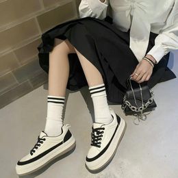 Casual Shoes 2024 Genuine Leather Female Vulcanized Brand Designer Fashion Sneakers Lace-up Flats