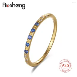 Cluster Rings 925 Sterling Silver Stacking Thin Fighter Ring For Women Classic Shiny Blue Purple CZ Zircon Slim Fine Jewellery Gift