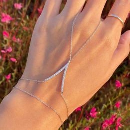 Link Bracelets Simple Rhinestone V Finger Bracelet Ring Wrist Decoration Adjustable Fashion African Crystal Hand Bangle Chain For Women