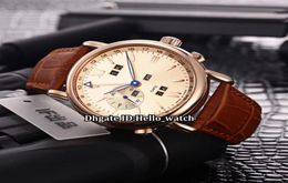 Cheap New Perpetual Calendars 3268231 3228 Gold Dial Automatic Mens Watch Rose Gold Case Leather Strap High Quality Gents Watch8496758