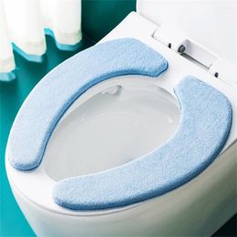 Toilet Seat Covers Bathroom Universal Flannel Sticker Mat Cover Pad Washable Thickened Warmer Lid Solid Color