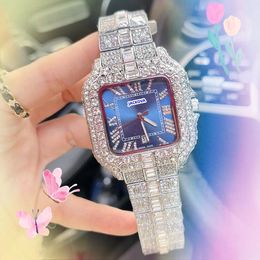 Famous day date time 3 pointer watch Fashion Shiny Starry Crystal Diamonds Ring Bezel Men Clock Quartz Battery Square Roman Tank Series Chain Bracelet Watches Gifts