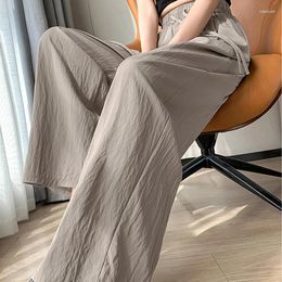 Women's Pants 2024 Summer Pleated Ice Silk Women Thin Chic Casual Solid Colour High Waisted Drawstring Loose Pantalon 30808