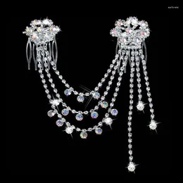 Hair Clips Est Wedding Accessories Bridal For Women Girls Jewelry Red Shining Crystal Romantic Tassel Floral Combs Pins