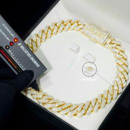 2024 Fabrik Großhandel Custom 9k 10k 14k Real Massiv Gold Zertifikat Moissanite Diamond Cuban Link Kette Halskette Juwely 10mm