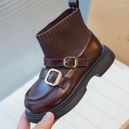 Boots Baby Kids Casual Shoes Girls Ankle Sock Patchwork Metal Buckle Shoe Children's 2024 Autumn Fashion Non-slip 23-36