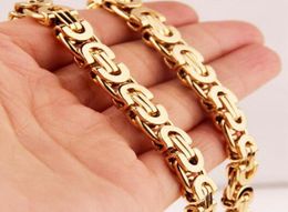 High Qulaity Gold tone Stainless Steel Fashion Flat byzantine Chain Necklace 8mm 24039039 women men039s gift jewelry for 1765882