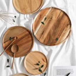Tea Trays Japanese Acacia Wooden Tray Household Simple Solid Wood Disc Holder Dinner Plate Dessert Plates Saucer Tableware