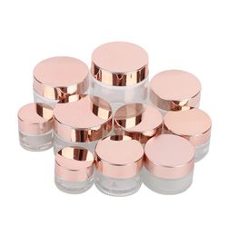 Frosted Glass Cream Jar Clear Cosmetic Bottle Lotion Lip Balm Container with Rose Gold Lid 5g 10g 15g 20g 30g 50g 100g6389358