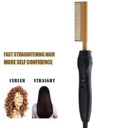 high heat hair curling straightener copper comb Electric Amazon sell curl Comb gold Heat Pressing Comb9516216