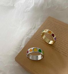 2021 New Vintage Bohemia Colorful Enamel Love Heart Ring Cute Simple Metal Gold Silver Color Rings for Women Mood Ring Q07089208056