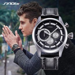 Relogio SINOBI New Creative Watches Men Fashion Leather Strap Chronograph Men Watches Male Big Dial Sports Quartz Analog Clock8469059