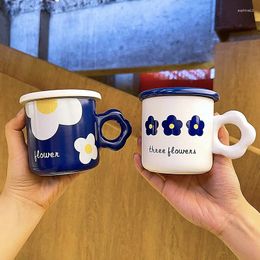 Mugs Cute Flower Cup Fashion Girl Heart Student Ceramic With Cover Office Breakfast Mug Coffee Milk