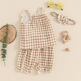 Clothing Sets 0-3Y Fashion Born Set Baby Girl Sleeveless Plaid Print Cami Tops Shorts Headband Summer Infant Outfits