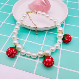 Dog Apparel Pearl Necklace For Pet Dogs Cats Princess Party Wedding Collar Jewelry Accessories With Strawberry Bells Lovely Neck Chain