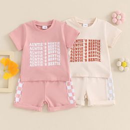 Clothing Sets FOCUSNORM 0-3Y Little Baby Boys Girls Summer Clothes Short Sleeve Letter Print T Shirts Checkerboard Shorts