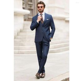 Men's Suits Luxury Blue Single Breasted Notch Lapel Slim Fit Formal Business 2 Piece Jacket Pants Outfits Elegant Male Full Set