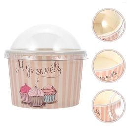 Disposable Cups Straws 50 Sets Paper Dessert Bowl Ice Cream Sundae Cake Cup Treat Containers Lids