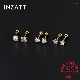 Stud Earrings INZAReal 925 Sterling Silver Heart Star Square For Women Trendy Fine Jewelry Piercing Screw Ball Accessories