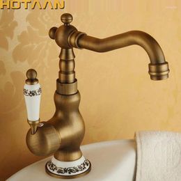 Bathroom Sink Faucets Antique Brass Kitchen & Porcelain Base Basin Faucet Mixer And Cold Water Tap 360 Swivel