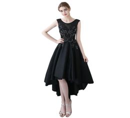 Women High Low Stain Party Dress Scoop Neck Lace Prom Party Dresses Black Short Front Long Back Homecoming Dresses vestido de fest6826653