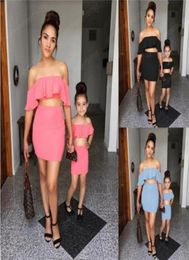 Family Matching Clothes Set Summer Mommy And Me Sleeveless Ruffles Shirtshort Skirt Outfits Mother Daughter Clothing Suit3784364