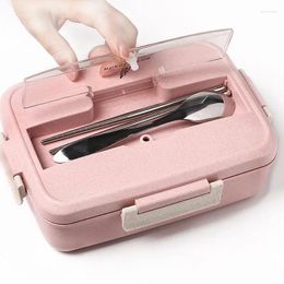 Dinnerware Microwave Lunch Box With Spoon Chopsticks Wheat Straw Storage Container Children School Office Bento Kitchen