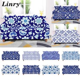 Chair Covers Boho Sofa Cover Blue And White L Shape Porcelain Sectional Elastic Stretch Slipcovers For Living Room Couch 1/2/3/4 Seat