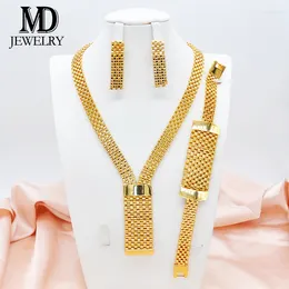 Necklace Earrings Set African Fashion Dubai Wedding Pendant Bracelet For Bridal Design Gold Plated Nigerian Accessory