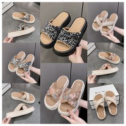 2024 new Luxury Thick soled cross strap cool slippers women black white Exquisite sequin sponge cake sole one line trendy slippers size35-41