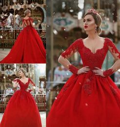 Vintage Red Ball Gown Quinceanera Dresses 2022 Winter Long Sleeves Lace Beaded Sweet 16 Dress Brithday Prom Party Gowns vestidos d5269137