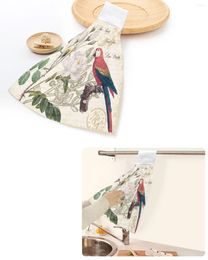 Towel Parrot Bird Rose Flower Retro Hand Towels Home Kitchen Bathroom Hanging Dishcloths Loops Quick Dry Soft Absorbent Custom