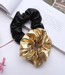 Brand NEw Women Pu Faux Leather Elastic Hair Ties Girls Hairband Rope Ponytail Holder Scrunchie Gold Black Headbands Accessories9170472