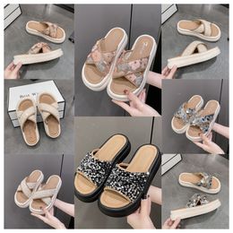 2024 Top Thick soled cross strap cool slippers women white Exquisite sequin sponge cake sole one line trendy slippers size35-41