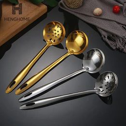 Spoons 1pc Stainless Steel Colander Metal Spoon Noodle Practical Pasta Tool Soup Scoop Bamboo Handle Kitchen Accessories