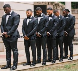 2019 Custom Made TwoButton Groomsmen Formal Dinner Party Prom Suits New Black Wedding Tuxedos Slim Fit Groom Wear Suits JacketP6493892