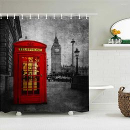 Shower Curtains Vintage Old Landscape Fabric Curtain Bathroom Paris Tower Red Phone Booth Bridge Waterproof Bath Screen