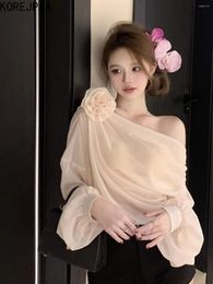 Women's Blouses Korejpaa Blusas Mujer 2024 Spring French Style Gentle Sweet Blouse Female Temperament Sexy Off Shoulder 3D Floral Women