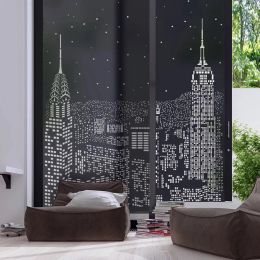 Films Custom Glass Window Film Static Frosted Blackout Sticker Home Foil Stickers Waterproof for Bathroom Easy to Install City Night