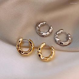 Hoop Earrings Vintage Cool Thick Metal Exaggeration Hoops Irregular Wave Concise Geometry For Women Girl Hip-Hop Jewellery