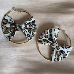 Hoop Earrings Vintage Y2K Leopard Print Bowknot Sexy Accessories Exaggerate Club Women Korean Fashion Jewellery