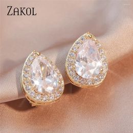 Stud Earrings ZAKOL Classic Silver Colour Water Drop Cubic Zircon For Women Crystal Bridal Wedding Party Jewellery Aretes