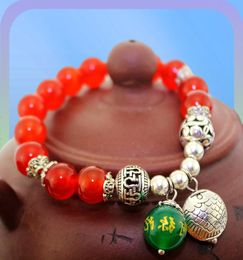 Natural Red Agate 10mm Strands Beaded Elastic Bracelets Engraved Namo Amitabha Buddha Beads Bracelet Reiki Healing Crystal Buddhis7051265